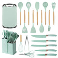 Cooking Utensils Set - 19 Piece Set with 11 Spatulas, 6 Sharp Knives, Silicone Utensils & Cutting Board (Green) - color: Light Green 19 PCS Set