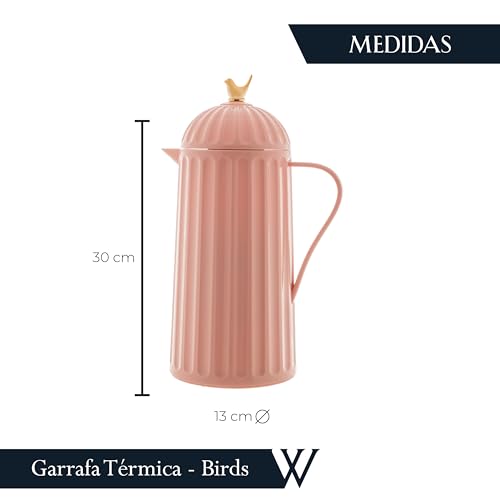 WOLFF - Bird Thermal Coffee Carafe - Hot or Cold Drinks, Plastic Exterior and Glass Insulation Lining Flask Coffee Dispenser, Thermal Bottle for Beverages, Tea and Water Pitcher- Pink, 34floz/1L - color: Pink