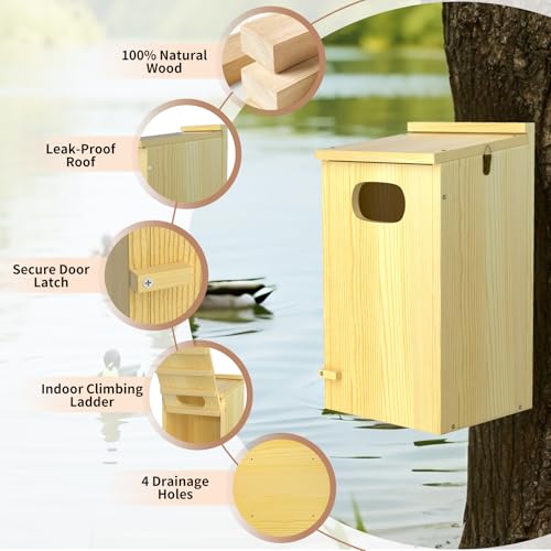 Duck House, Solid Wood Duck Houses for Outside, Included Hanging Rope, Outdoor Duck Nesting Box for Pond, 22" H x 10" D x 10" W, Nesting Pads Not Included