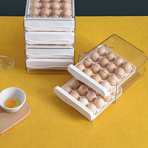 Sooyee Egg Holder for Fridge,2 Drawers 32 Eggs Organizer for Refrigerator,Space-Saving Egg Container, Clear Acrliy 2-Tier Egg Tray Storage for Kitchen - size: 32 Capacity
