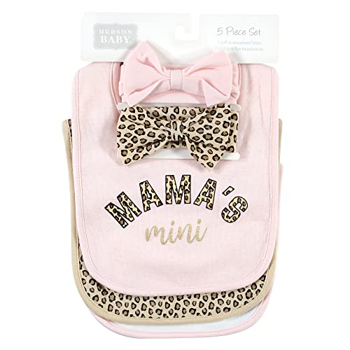 Hudson Baby Unisex Baby Cotton Bib and Headband Set - color: Leopard Mamas Mini, size: One Size