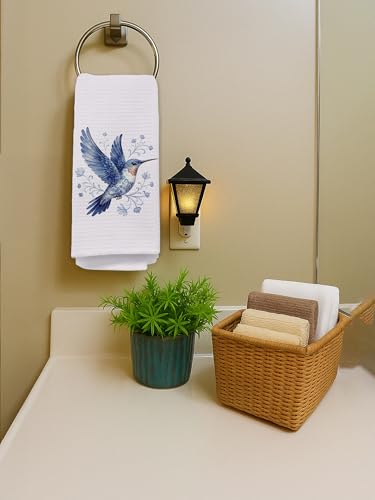 Blue and White Chinoiserie Hummingbird Kitchen Towels, Hummingbird Gifts for Women Hand Towels for Bathroom Kitchen, Spring Floral Blue Bird Decorative Dish Tea Towel Dishcloth648 - color: Hcolor009