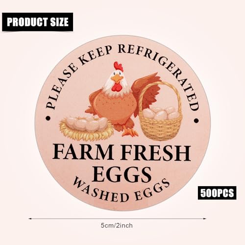 2 inch Farm Fresh Eggs Carton Labels, Colorful Round Farm Fresh Stickers Egg Carton Stickers, Farm Fresh Egg Labels Egg Packaging Stickers for Chicken Eggs Carton Labels (500pcs)