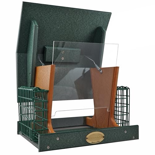 DutchCrafters Poly Hopper Bird Feeder with Suet Holder, Large Suet Feeder for Birds, Outdoor Hanging - Amish American Made (Turf Green & Cedar) - color: Turf Green & Cedar