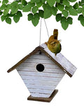 Shiplap Wren House - White Wood | 1.125-Inch Entrance Hole Sized for Wrens - Rear Clean-Out, Cable Hanger, Arrives Fully Assembled
