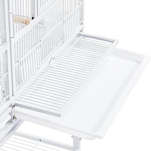 Topeakmart Divided Breeder Bird Cage for Parakeet Canary Lovebird Finch Budgie with Detachable Rolling Stand, White