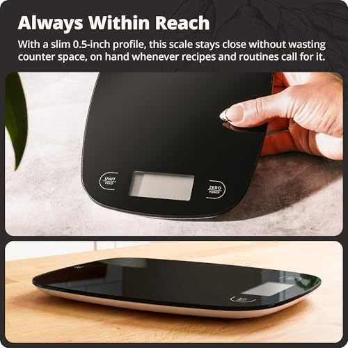 Greater Goods Food Scale, Slim & Compact Build, 1g Precision (Black Glass) | Digital Kitchen Scale for Cooking, Meal Prep & Portion Control, Tare, Auto Shut-Off, g/oz/lb/ml Conversion & Calorie Tracking - color: Black Glass