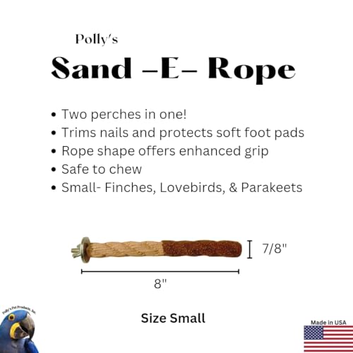 Polly's Sand-E-Rope Safety Bird Perch Toy-Trims Nails & Beak-Promotes Healthy Feet-Safe Non-Toxic-Bird Supplies for Bird Cages (Brown, Small) - color: Brown, size: Small