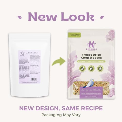 Freeze-Dried Chop & Seeds for Parakeet | Low Fat Food with Beta-Carotenoids, Calcium & Iodine | All Natural for Budgies & Small Parrots | Feather & Bone Health (2 lbs)