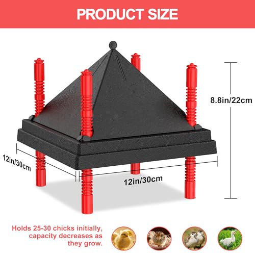 Chick Brooder Heating Plate with Anti Stand Cone, Fixed Temp, 12"x12" Black | Adjustable Height Brooder Heater for Chicks, Downward Heat Distribution for Outdoor Barns & Coops - size: 12" x 12"