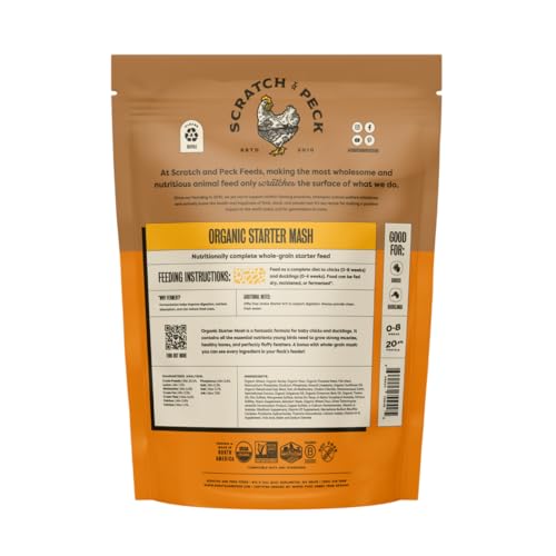 Scratch and Peck Feeds | Starter Mash for Chickens & Ducks | 10 lb Pouch | 20.5% Protein, Corn & Soy Free, Fermentable Grains, Certified Organic & Non-GMO Project Verified, Complete Nutrition - size: 10 Pound (Pack of 1), style: Starter Feed