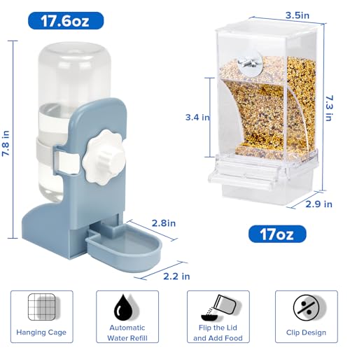Lemtrflo No Mess Bird Feeder Water Dispenser Set, Automatic Bird Feeder | Parrot, Parakeet Cage Accessories - color: blue