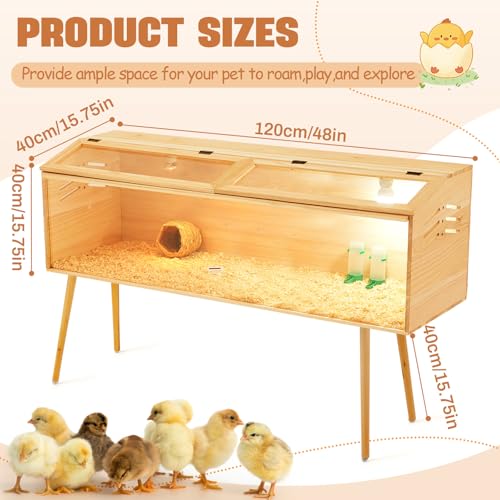 CroBlissful 47 x 16 x 16 in Brooder Box for Chicken Quails Stand Sliding Door, Bulb Set and Feeder, Indoor Chicks Coop Brooder Box Kit, for Ducks, Hamsters, Lizards, Mice, Rat(Table Legs, Wooden) - color: Wooden, size: 49.2"L x 17.7"W x 4.9"H, style: Tabl