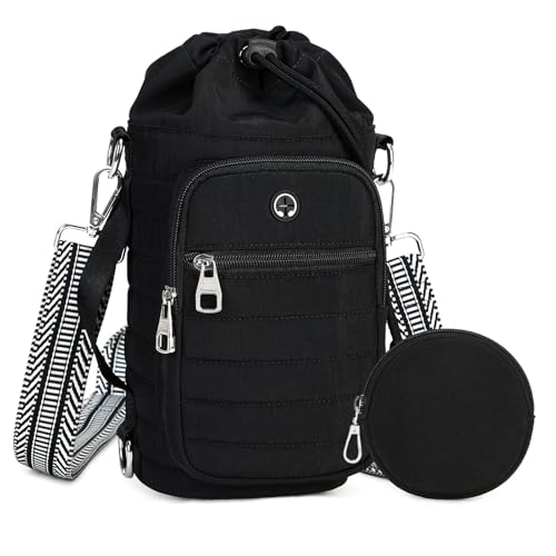 Water Bottle Carrier bag with Strap Phone Pocket for Walking, Hiking, Cycling - color: 1-Black, size: 40oz-64oz