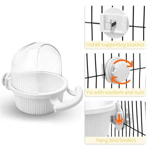 Litewoo No Mess Bird Feeder for Cage Parrot Seed Food Water Bowl (White) | No mess, with dispenser, multifunctional, large capacity, for parrot/quaker/lory/conure/cockatiel/senegal parrot/caique - color: White