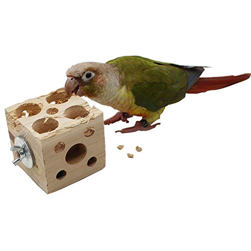 QBLEEV Bird Wooden Block Puzzle Parrot Chicken Foraging Toys, Small Animal Shredding Teething Parakeet Cockatiel Conure Budgie Cage Toys - size: L-3.15“