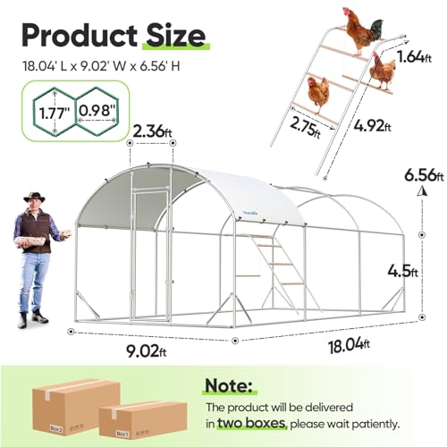 Quictent Essential Series 18x9ft Metal Chicken Coop Run w/Climbing Ladder | Walk-in Outdoor Poultry Cage with PVC Coated Chicken Wire, Hen Duck Rabbit Farm House, Waterproof Anti-UV Cover - size: 18x9ft