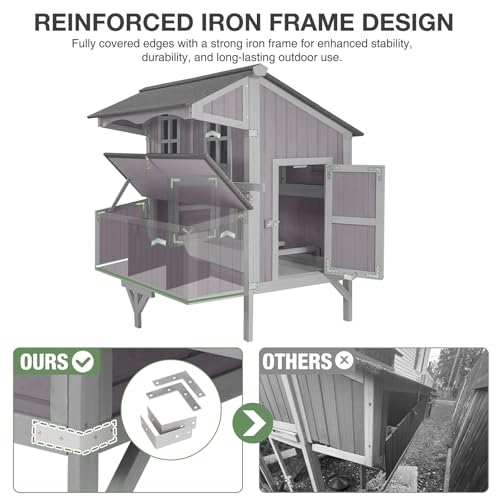 GUTINNEEN Chicken Coop with Large Wheels for 3-6 Chickens, Mobile Wooden Hen House with 3 Nesting Boxes, Removable Tray, Durable Outdoor Duck Coop Rabbit Hutch - size: 48.6"L x 41.0"W x 51.2"H