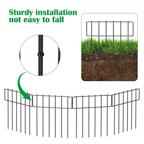 19 Pack Animal Barrier Fence, Metal No Dig Fence Panels for Garden, Black | 17 in(H) X 20.8 Ft(L),Fence Gap Blocker, Hard and Rustproof. - size: 17'' (H) X 20.8' (L)