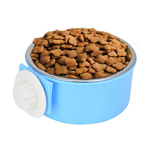 Crate Dog Bowl Removable Stainless Steel Water Food Feeder Bowls Cage Coop Cup for Cat Puppy Bird Pets - color: Blue, size: Small