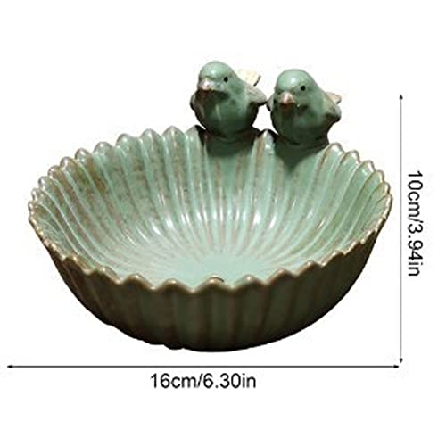  Birds Garden Design Birds Feeder Ceramic 6.3 Inch Diameter Flowerpot or Feeder for Outdoor, Bird Food Holder for Garden Outside Decor Succulent planters (Mint Green)