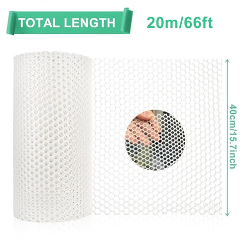 Plastic Chicken Wire Fencing 15.7INx66FT,Plastic Fence Wire,Pet Proof Barrier Net,Poultry Garden Netting,Poultry Netting, Mesh Fencing,Balcony Netting for Rabbits,Frame Crafts,Flower Netting,White - color: White, size: 15.7INx66FT
