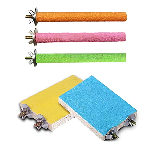 5pcs Bird Perch Stand Platform Natural Wood Parakeet Toys Cage Accessories | Colorful Rough Quartz Sand Surface, Thickened Exercise Paw Grinding Stick for, Budgies, Cockatiel, Lovebirds, Finch, Canary