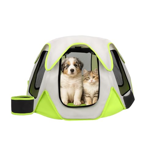 Foldable Portable Pet Playpen with Bowls,Indoor Outdoor Pet Enclosure Green | Foldable lightweight pet tent with feeding bowls; indoor outdoor & travel camping use, fits dogs, cats, rabbits, chickens - color: green