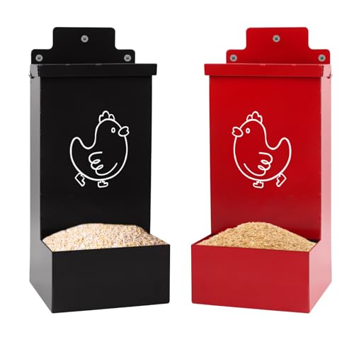 Automatic Chicken Grit Feeder Metal Oyster Shell Feeder with Lid, Chickens Coop Accessories Improve Eggshell Quality and Hen Health(Color:2 pcs)