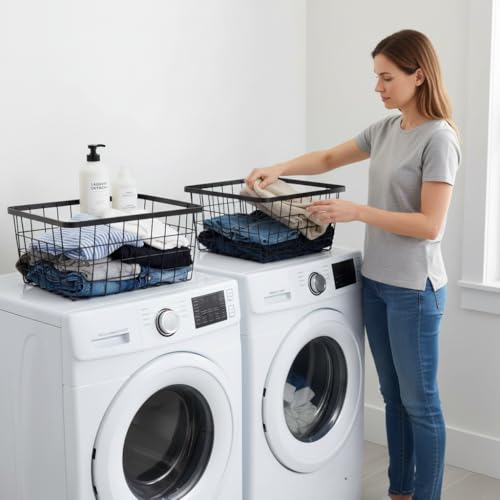 Kitchen Metal Wire Baskets with Handles Food Storage Organizer, Household Refrigerator for Cabinets,Pantry,Bathroom,Black,2 Pack - color: Black, size: 2 Pack New Small