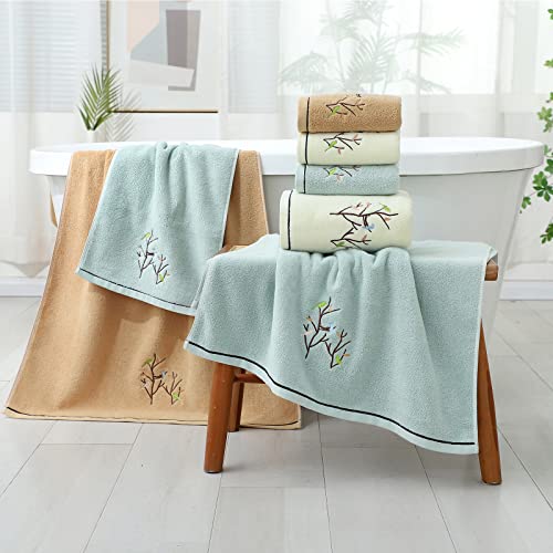 Hand Towels Set of 2 Embroidered Bird Tree Pattern 100% Cotton Absorbent Soft Decorative Towel for Bathroom (Aqua Green) - color: 2 Aqua Green, size: 13.8 x 29.5