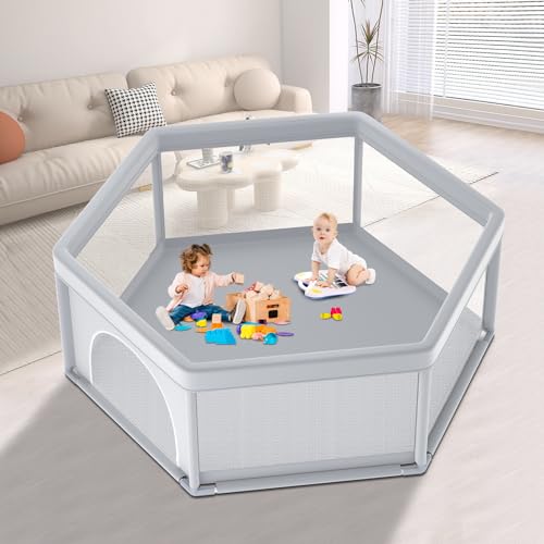 XVISHX 65x65 Inch Hexagonal Baby Playpen, Playpen for Babies and Toddlers, Baby Play Pen Playard for Indoor & Outdoor Active Center Game Fence, with Skin-Friendly Fabric and Soft Breathable Mesh - size: 65 × 65 Inch Hexagonal