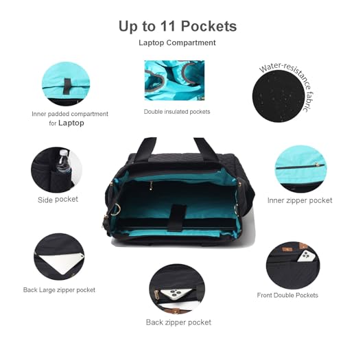 Diaper Tote Bag Totepack Backpack Crossbody Bag 3 in 1 for Women Laptop Backpack Multifunctional with Insulated Pockets - color: B Black