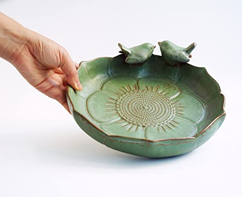 Moss Green 9.45 Inch Ceramic Heavy Duty Wild Bird Bath Bowl or Feeder for Outdoor Garden, Bowl Only - color: Cyan