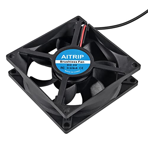 AITRIP 2PCS 80mm USB Fan 5V Brushless 8025 80x25mm for Cooling DIY PC Computer Case 3D Printer CPU Coolers Radiators - color: 2PCS 5V USB