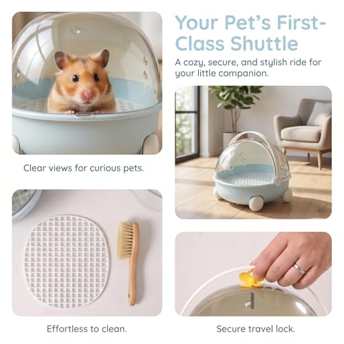Transparent Portable Pet Carrier, View Hamster Cage & Parrot Travel Carrier with Lockable Top, Breathable Small Animal Carry House for Birds, Hamsters, Dwarf Rabbits