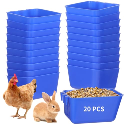 20 Pcs Cage Cups 16 oz Chicken Feeder Waterer Birds Feeders Hanging Bunny Cage Feeder Chicken Water Bowl Feeding Seed Bowl for Pet Parrot Rooster Parakeet Gamefowl Poultry Pigeon Wire Cage - color: blue