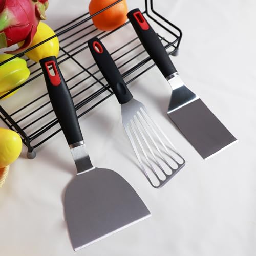 KLAQQED Spatula Set Stainless Steel Kitchen Metal Spatula for Cast Iron Skillet with Silicone Handle, Fish Spatula Turner Flipper for Pancake Burger Egg Cooking Spatulas BBQ Grill Griddle - color: White, Black
