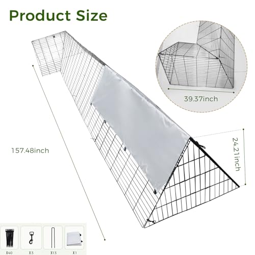 Heavy Duty Chicken Run Tunnel for Yard & Outdoor, Foldable Metal Poultry Run with Waterproof Cover, Easy to Setup Portable Coop for Chickens, Ducks, Rabbits & Geese