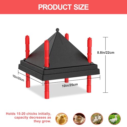 Chick Brooder Heating Plate with Anti Stand Cone, 10"x10" Temp Adjust Black | Adjustable Height Brooder Heater for Chicks, Downward Heat Distribution for Outdoor Barns & Coops - size: 10" x 10" with Temp. Adjustments
