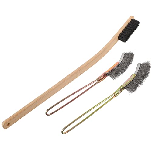 Bird Cage Cleaning Brushes, 3Pcs Bamboo Stainless Steel Narrow Handle Set for Birdcage Cleaning Bird Poop Remover with Hanging Hole