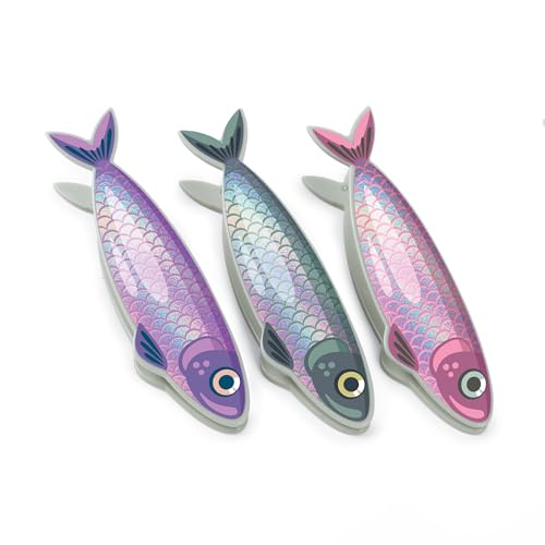 Genuine Fred FISH 'N CLIPS Sardine Bag Clips, Set of 4 Food Storage Clips, Iridescent Finish, Double-Sided, Durable Plastic and Stainless Steel Springs, Fun Kitchen Accessories and Great Gift - style: SARDINES