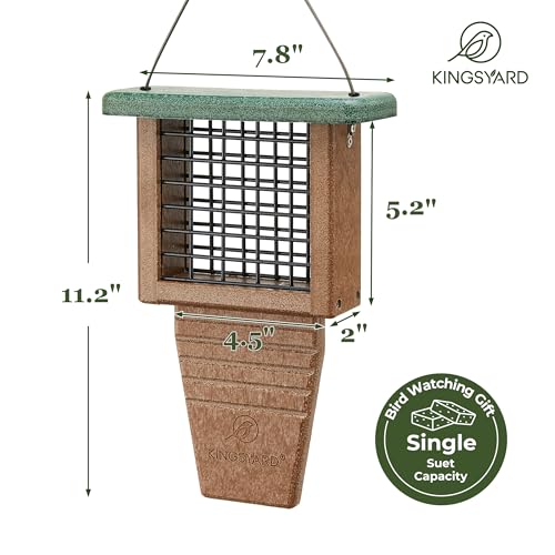 Kingsyard Suet Bird Feeder with Tail-Prop | Recycled Poly Lumber Suet feeder, Sturdy & Durable, Outside Hanging, Great for Woodpecker & Clinging Birds, Green - color: Green