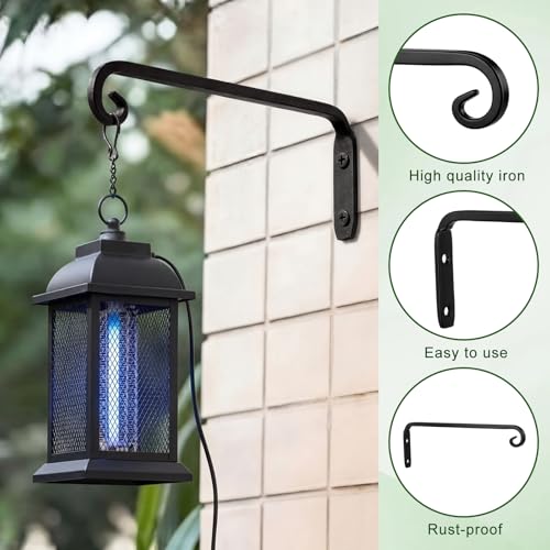 Silkfly 2 Pcs Wall Bracket for Bug Zappers 10 Inch Heavy Duty Metal Bracket with Locking Mechanism Decorative Potted Plant Hook for Hanging Baskets Bird Feeders Wind Chimes Lanterns Garden Outdoor