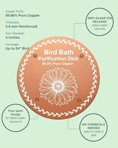 OICEME Bird Bath Purification Disk Pure Copper Outside Winter Birdbath Hummingbird Solar Power Wild Cleaner Heater Deicer Cage Hanging Bowl Feeder Cage Dispenser Water Gift - color: 1 pcs Copper Daisy