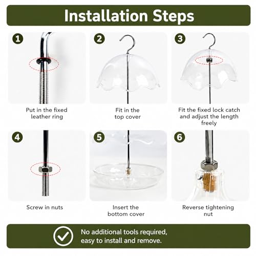 Hanging Platform Bird Feeder with Rain Shield Outdoor Feeder with Detachable Tray and 6.7” Clear Dome Rodent-Resistant Wild for Backyard, Garden, Balcony