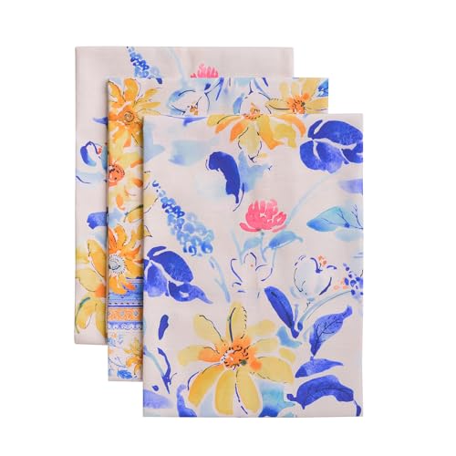 Maison d' Hermine Kitchen Towels Set of 3 Reusable 100% Cotton 27.50" x 20" | Cloth Tea Dish Towels Absorbent with Hanging Loop for Kitchen Dining Party Wedding Hotel Home Spring Summer - Girassol - color: 006 - Girassol