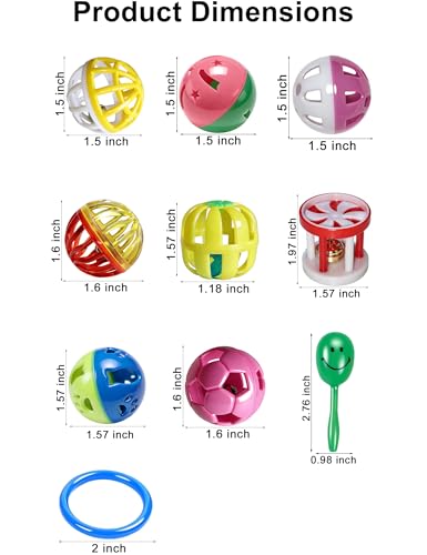 12-Pack Bird Toy Set, Bell Balls Rings Rattles, Non-Toxic PP | No Sharp Edges, Safe for Bird Beaks and Claws, Fits All Standard Cages