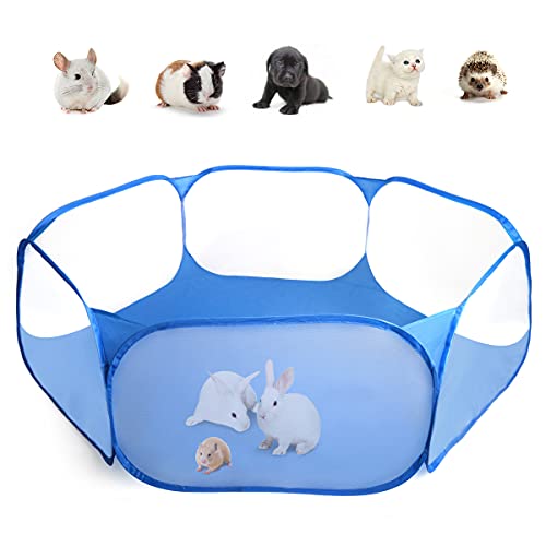 Guinea Pig Cage Rabbit Cage Indoor with Mat Playpen Perfect Size for Small Animal Pet Play Pen Easy to Clean Exercise Yard Fence Portable Tent for Hamsters, Chinchillas, Hedgehog, Puppy, Cats - color: Skyblue