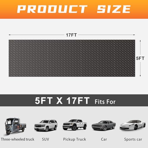2.5mm Thickened 5Ft x 17Ft Garage Floor Mat Rubber Flooring Roll, Grey | 85sqft Diamond Plate PVC Rubber & Vinyl Flooring Roll, Non-Slip Floor Protector Mat for Garage Warehouse Basement Trailer - size: 5Ft x 17Ft--Grey